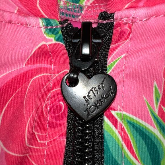 Betsey Johnson Womens One Piece Swimsuit Scuba Knit Half Zip Long Sleeve Pink M - Picture 9 of 14